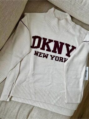 New DKNY Cream Sweater with Burgundy Logo